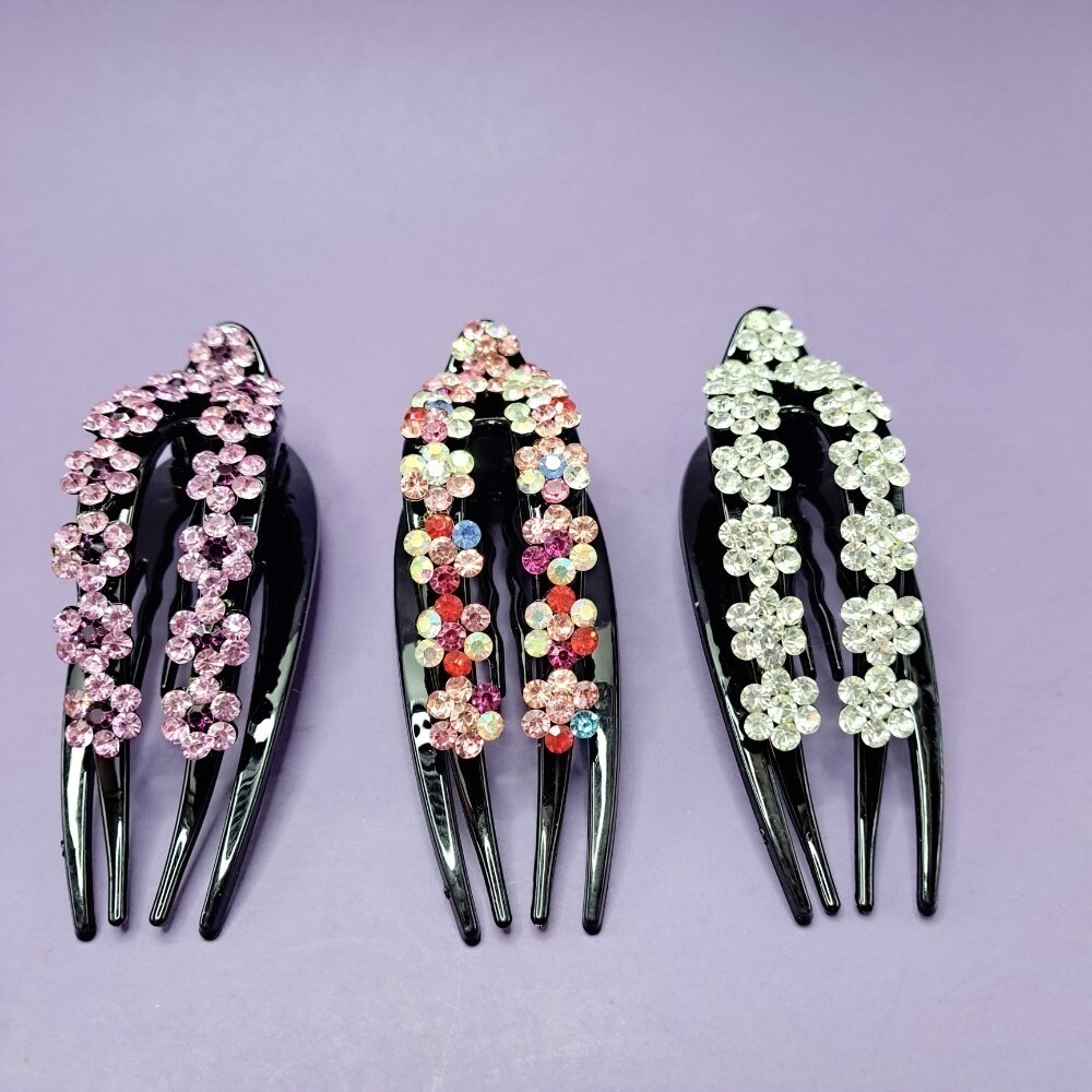 Rhinestone Flower Hair Comb Set - Sparkly Floral Hair Accessories - Picture 13 of 13